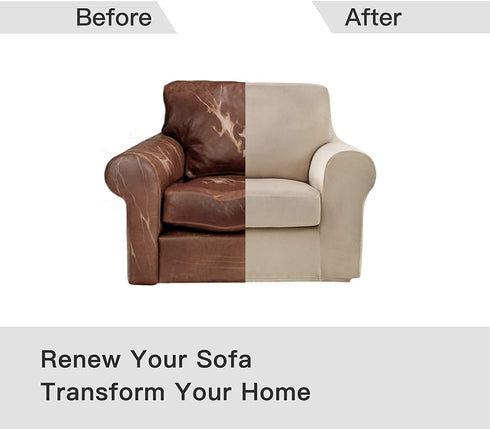 maxmill Velvet Stretch Chair Sofa Slipcovers 2 Pieces Armchair Covers Couch Slipcover with Individual Cushion Cover Plush Sofa Cover Furniture Protector with Elastic Bottom, Armchair, Taupe