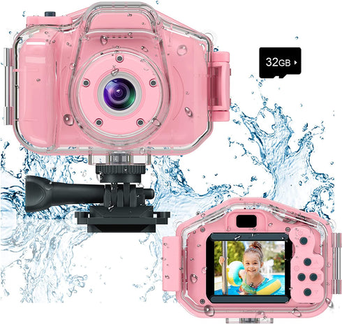 Agoigo Kids Waterproof Camera Toys for 3-12 Year Old Boys Girls Christmas Birthday Gifts Children's HD Video Digital Action Cameras Child Indoor Outdoor Toddler Camera, 2 Inch Screen (Pink)