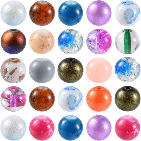 KISSITTY 200-Piece Mixed Painted Marble Design Glass Round Beads 10mm with 1.5mm Hole for DIY Jewelry Craft Making
