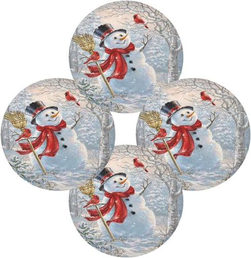 Christmas Snowman Cardinal Round Placemats Set of 6 Table Placemats Xmas Trees New Year Snow Place Mats Tablemats 15 inch for Kitchen Dining Table Dinner Kids Holiday Party