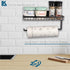 LKKL Paper Towel Holder Spice Rack and Multi-Purpose Shelf, Wall Mount Storage Organizer for Kitchen Pantry Laundry Garage Bathroom, Double Roll Toilet Tissue Holder, Paper Towel Rack- Matte Black