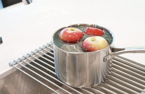 Roll Up Dish Drying Rack Stainless Steel, Over The Sink Easy Foldable Sink Rack Mat Stainless Steel Wire for Kitchen Sink Counter (17.5 x 11.5 inches)