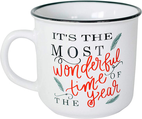 Sweet Water Decor Christmas Coffee Mug | Rustic 16oz Ceramic Campfire Style Coffee Cup Microwave & Dishwasher Safe | Festive Seasonal Holiday Mug for Women (It's the Most Wonderful Time of the Year)