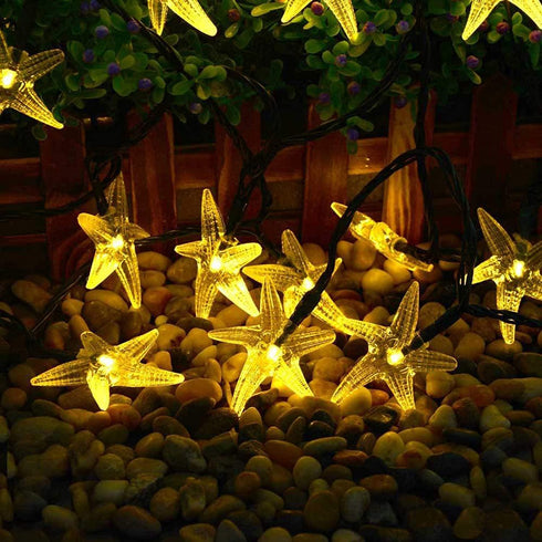 SNOMYRS Solar String Lights Outdoor 21 Ft 30 LED Solar Starfish String Lights with 8 Lighting Modes Starfish Fairy String Lights for Garden Yard Lawn Patio Grass Wedding Christmas Decor Warm White