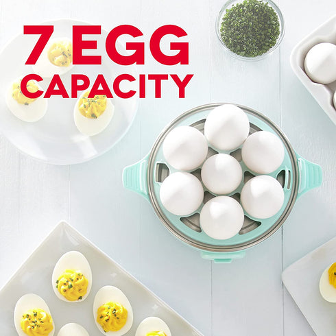 Dash Express Electric Egg Cooker, 7 Egg Capacity for Hard Boiled, Poached, Scrambled, or Omelets with Cord Storage, Auto Shut Off Feature, 360-Watt, Aqua