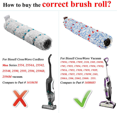 Lemige 2 Pack Multi-Surface Brush Roll 1868 + 2 Pack Vacuum Filter 1866 for Bissell CrossWave Vacuum Cleaner, Compare to Part 1608683, 160-8683, 1608684