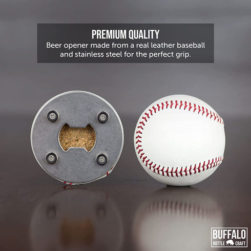 Stainless Steel Baseball Bottle Opener, Beer Bottle Opener Made from Real Baseball's Leather, Magnetic Bottle Opener & Cap Catcher - Cool Gadget for Teens, Present for Men & Main Beer Accessory