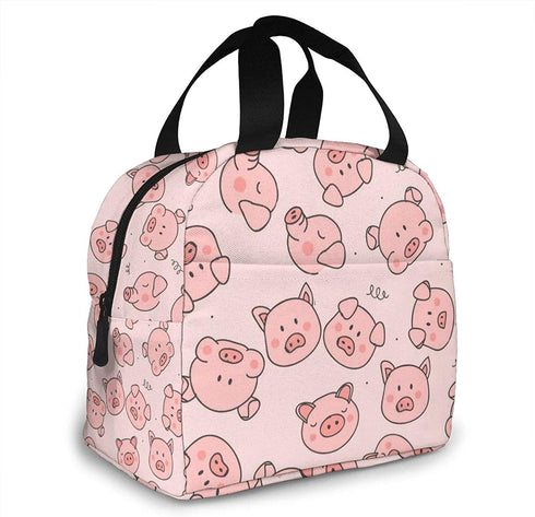 Cute Pigs Lunch Bag for Women Insulated Lunch Box with Front Pocket for Work Reusable Cooler Tote Bag for Office School Picnic Hiking Beach