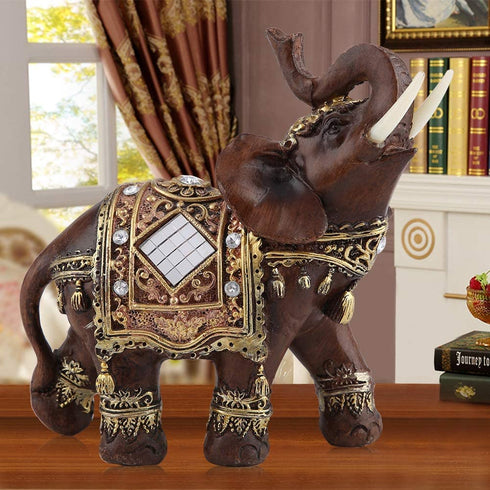 Lucky Wealth Elephant Statue Sculpture Feng Shui Wood Grain Figurine Home Desktop Decoration Gift(L)