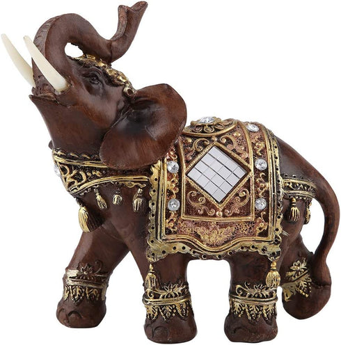 Lucky Wealth Elephant Statue Sculpture Feng Shui Wood Grain Figurine Home Desktop Decoration Gift(L)