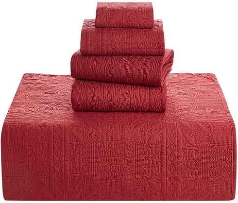 Clara Clark Quilts, All Season Bedspread Coverlet Quilt Set - Pinsonic Weave Lightweight Quilted Comforter Bedding Set, Quilts Twin Size, Grid - Burgundy