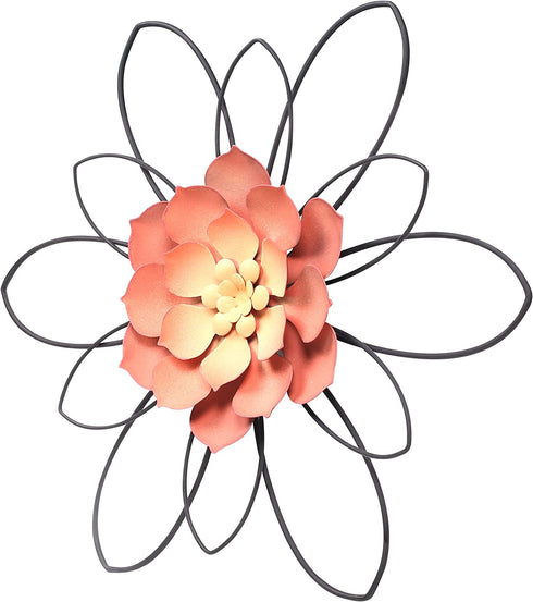 Decointo Pink Metal Flowers Wall Decor 13"Rustic Modern Floral Sculpture,Metal wall Decoration for Bathroom,Bedroom, Living Room, Kitchen, Indoor Metal Wall Art