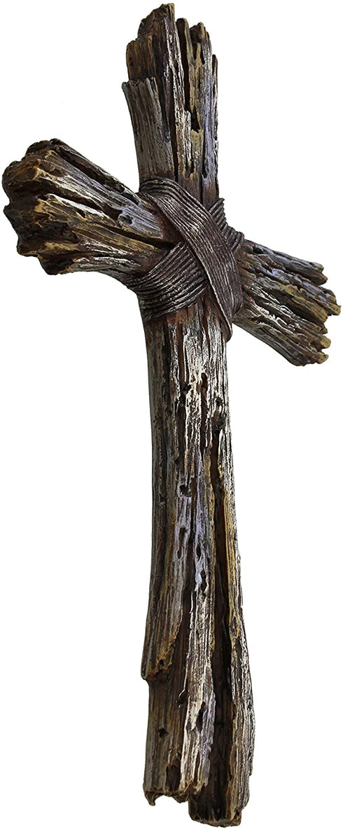 Rustic Decorative Driftwood Wall Cross - Faux Weathered Wood Rugged Jesus Art