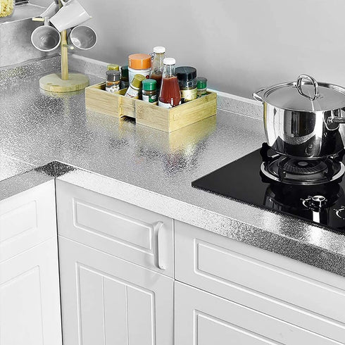 VEELIKE Kitchen Backsplash Wallpaper Peel and Stick Aluminum Foil Contact Paper Self Adhesive Oil-Proof Heat Resistant Wall Sticker for Countertop Drawer Liner Shelf Liner (15.74—118.11inches)