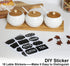 LUEUR Porcelain Condiment Jar Spice Container with Bamboo Lids, Ceramic Spoons & Wooden Serving Tray Ceramic 225ml Sugar Bowl Set of 3 For Kitchen W/Free Blackboard Adhesive Stickers 16 Labels