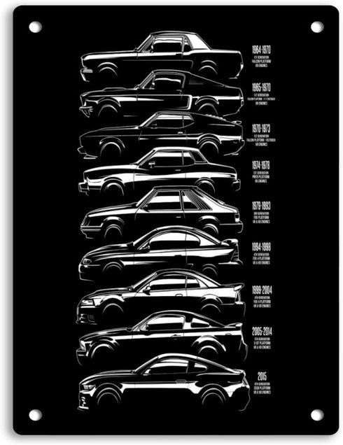 Ford Mustang History Metal Sign Aluminum Sign Decor for House Bar Pub Plaque Poster Wall Art Sign 14x11 Inch