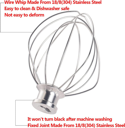K45WW 6-Wire Whip Attachment Fits KitchenAid Tilt-Head Stand Mixer,Dishwasher Washable 304(18/8)Stainless Steel,Egg Heavy Cream Cakes Mayonnaise Whisk