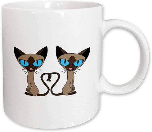 3dRose Siamese Cat Tail Heart Ceramic mug, 11 oz, White