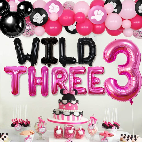 Cartoon Mouse 3rd Birthday Decorations Party Supplies for 3 Years Old Girls Balloon Garland Arch Kit with Wild Three Cartoon Mouse Theme Number 3 Balloon