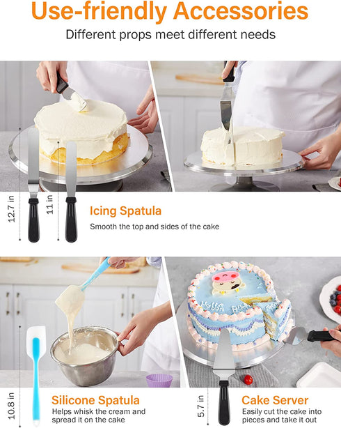 Kootek 178 Pcs Cake Decorating Kit Supplies with Cake Turntable Numbered Piping Tips E-book Guide Pastry Bags Frosting Spatula Icing Smoother Decoration Pen Cake Paint Brush Silicone Baking Cups
