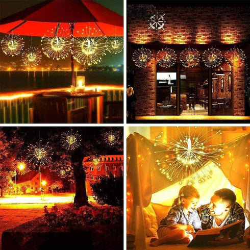 AMYSTEE 2 Pack Fireworks String Lights 180LED, Hanging Starburst Lights, Battery Operated Fairy String Lights with Remote Control for Christmas Wedding Party Indoor Outdoor Party Christmas Decoration