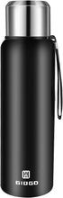 Insulated vacuum Thermo Bottle 25oz with cup lid Leakproof stainless water flask for coffee hot and cold drink.(Black,750ml)