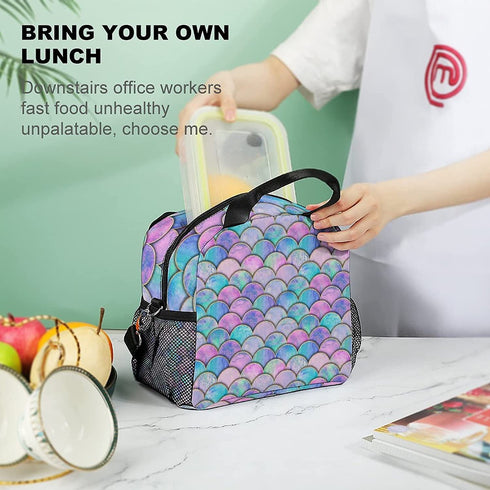 Insulated Lunch Bags for Women Men, Durable Reusable Lunch Box Container for Teens Boys Girls, Cooler Lunch Tote Bags with Adjustable Removable Shoulder Strap for Work Office Picnic Travel (Mermaid)