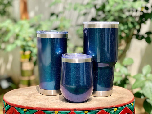 CHILLOUT LIFE 30 oz Stainless Steel Tumbler with Lid - Double Wall Vacuum Insulated Large Travel Coffee Mug with Splash Proof Lid and Straw for Hot & Cold Drinks - Blue Sparkle Tumbler