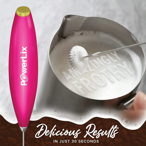 PowerLix Milk Frother Handheld Battery Operated Electric Whisk Foam Maker For Coffee, Latte, Cappuccino, Hot Chocolate, Durable Mini Drink Mixer With Stainless Steel Stand Included(Bubblegum Pink)