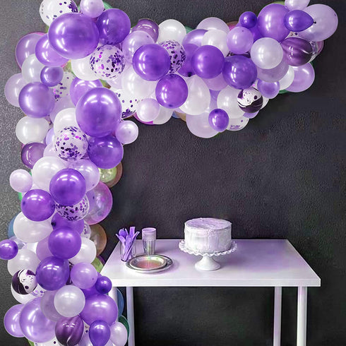 135 Pieces Purple Balloon Arch Garland Kit, Purple White Confetti Balloons for Wedding Birthday Graduation Party Decorations