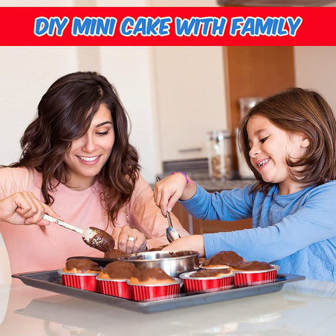 40 Sets Square Aluminum Foil Cake Pan 130 ml/ 4.4 Ounces Mini Cupcake Cup Pan with Lids Disposable Dessert Pans Flan Baking Cups for Valentine's Mother's Day Wedding Birthday Party (Red)