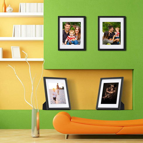 ONE WALL Tempered Glass 11x14 Picture Frames Display Pictures 8x10 or 5x7 with Mat or 11x14 Without Mat, Black Solid Wood Photo Frames for Wall and Tabletop - Mounting Hardware Included