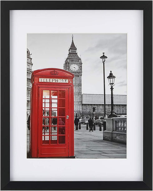 ONE WALL Tempered Glass 11x14 Picture Frames Display Pictures 8x10 or 5x7 with Mat or 11x14 Without Mat, Black Solid Wood Photo Frames for Wall and Tabletop - Mounting Hardware Included
