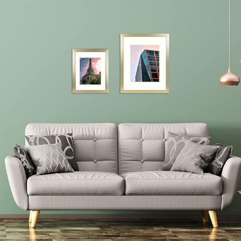 Golden State Art, 16x20 Brushed Aluminum Frame with Ivory Mat for 11x14 Picture - Wide Molding- Swivel Tabs, Sawtooth Hangers - Wall Display (Satin Gold, 1 Pack)