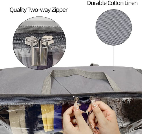 2 Pack Hat Organizer for Closet, 8.6" Width Widened Design, Large Hat Box, Baseball Cap Storage Bag with Carrying Handles & Lid, Solid Structure with Plastic Boards (Dark Gray)