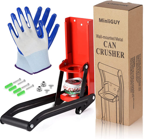 MinliGUY Aluminum Can Crusher, Heavy Duty Can Crusher Wall Mounted, for up to 16oz/500ML Drinks Cans, Can Smasher For Recycling with Bottle Cap Opener-Red