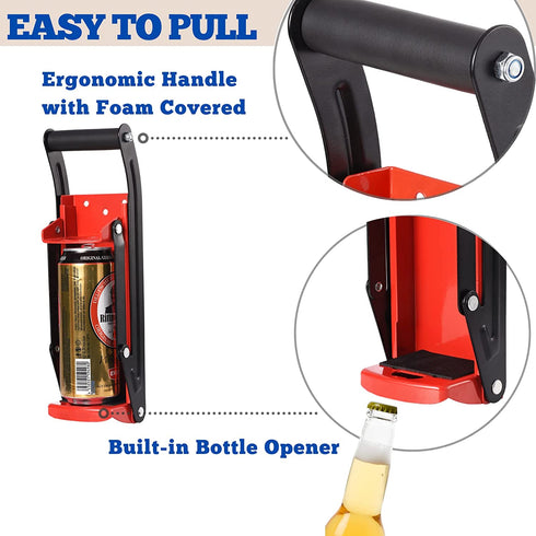 MinliGUY Aluminum Can Crusher, Heavy Duty Can Crusher Wall Mounted, for up to 16oz/500ML Drinks Cans, Can Smasher For Recycling with Bottle Cap Opener-Red