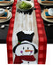Greeeen Cotton Linen Table Runner, Kitchen Table Runners for Family Dinner, Banquet, Parties and Celebrations, Cute Christmas Snowman on Rustic Wooden Board Table Decor, 13 x 120 inch