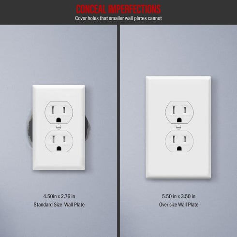 ENERLITES Jumbo Duplex Receptacle Outlet Wall Plate, Electrical Outlet Covers, Gloss Finish, Over-Size 1-Gang 5.5" x 3.5", Polycarbonate Thermoplastic, 8821O-W-10PCS, White (10 Pack)