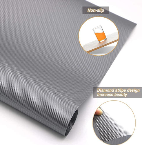 Bloss Shelf Liner, Non Adhesive Kitchen Cabinet Liners, Washable Refrigerator Liners with Waterproof Fridge Liner Drawer Mat for Cupboard, Pantry Shelves, Bathroom - Grey,12x177 Inch
