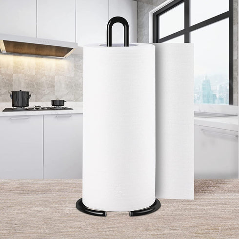 Paper Towel Holder, Steady Countertop Standing Paper Towel Stand, Fits Standard & Jumbo Rolls, Metal Paper Towel Dispenser for Kitchen Table or Bathroom, Black