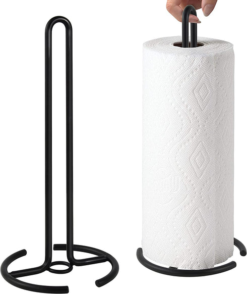 Paper Towel Holder, Steady Countertop Standing Paper Towel Stand, Fits Standard & Jumbo Rolls, Metal Paper Towel Dispenser for Kitchen Table or Bathroom, Black