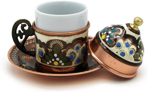 Copper Turkish Coffee Cup with Saucer and Lid