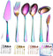 Rainbow Serving Spoons Set 6 Pieces, Serving Utensils Set Include Cake Server Slotted Spoon Serving Spoon Serving Fork Ladle Butter Knife Spreader Serving Set Dishwasher Safe