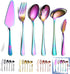 Rainbow Serving Spoons Set 6 Pieces, Serving Utensils Set Include Cake Server Slotted Spoon Serving Spoon Serving Fork Ladle Butter Knife Spreader Serving Set Dishwasher Safe
