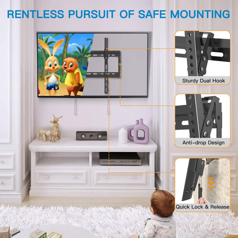 Tilt TV Wall Mount Bracket for Most 26-55 Inch LED LCD OLED Plasma Flat Curved Screen TVs with Max VESA 400x400mm, Low Profile and 8 Degrees Tilting, Supports up to 99lbs by Pipishell
