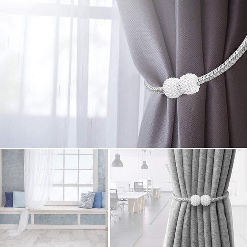 4 Pack Magnetic Curtain Tiebacks Convenient Drape Tie Backs Weave Holder for Window Draperies Hold Curtains Drape Ties Backs 16 inch Holdback (Silver Gray)