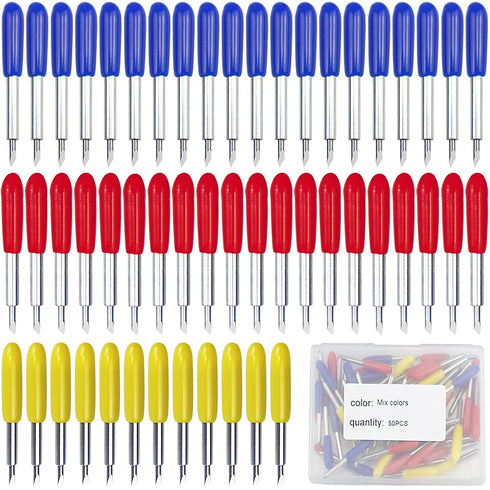 50Pcs Cutting Blades for Cricut Explore Air/Air 2/Air 3/Maker/Maker 3, Vinyl Cutting Blades for Cricut Machine, Including 10Pcs 30°, 20Pcs 45°, 20Pcs 60° Fine Point Blades for Cutting Replacement Blades Bundle