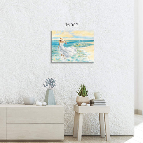 Hardy Gallery Abstract Beach Picture Wall Art: Girl & Ocean Artwork Seascape Painting on Canvas for Bathroom (16? x 12? x 1 Panel)