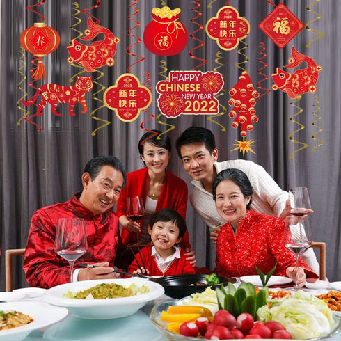Littleloverly Happy Chinese New Year Decorations 2022 Hanging Swirls Decorations - Year of the Tiger New Year 2022 Chinese Spring Festival Party Supplies